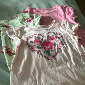 The Children's Place Floral Heart Tees - Pink, Green, White